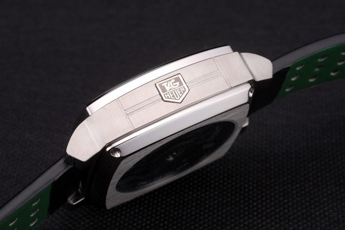 Tag Heuer Monaco Black-Green Perforated Leather Strap Black Dial 80308